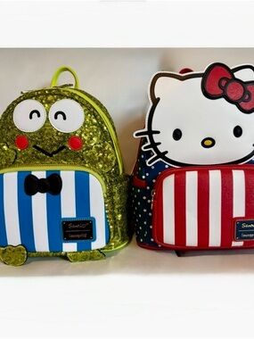 Sanrio loungefly bundle Sequin Keroppi & Hello Kitty patriotic mini backpacks